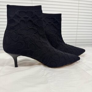 Coach Black Signature C Textured Heeled Boots/Booties NWOT